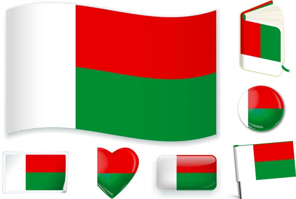 Bandera de Madagascar en siete formas. Editable con capas separadas. — Vector de stock