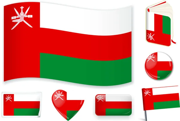 Oman vlag in zeven vormen. Bewerkbaar met afzonderlijke lagen. — Stockvector