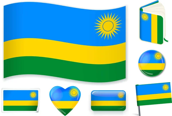 Bandera de Ruanda en siete formas. Editable con capas separadas . — Vector de stock