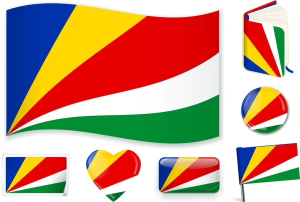 Bandera de Seychelles en siete formas. Capas editables y separadas . — Vector de stock