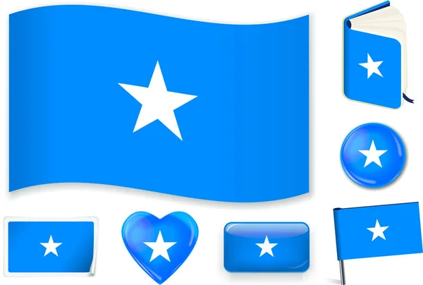 Bandera somalí en siete formas. Capas editables y separadas . — Vector de stock