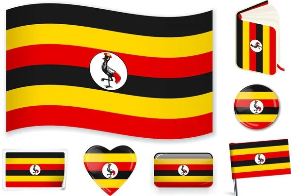 Bandera de Uganda en siete formas. Capas editables y separadas . — Vector de stock