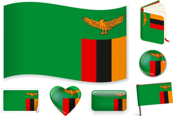 Bandera de Zambia en siete formas. Capas editables y separadas . — Vector de stock