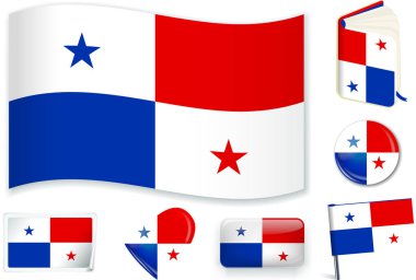 Panama bayrağı dalga, kitap, daire, pin, düğme, kalp ve Sticker.