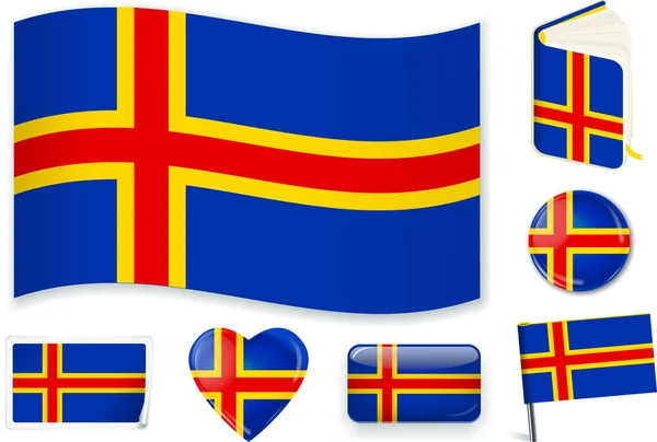 Aland nationale vlag vector illustratie in verschillende vormen. — Stockvector