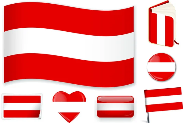 Oostenrijkse nationale vlag vector illustratie in verschillende vormen. — Stockvector