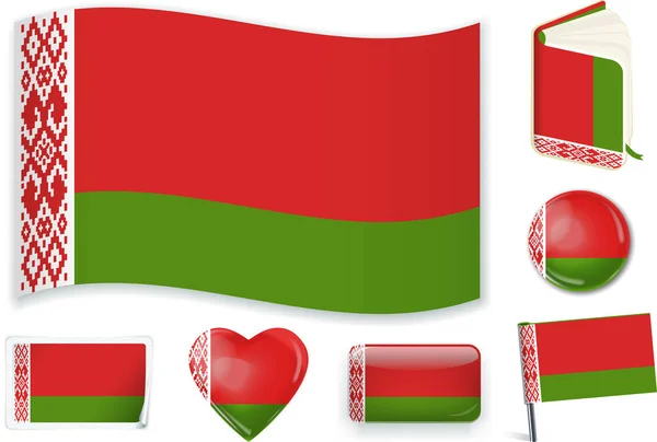 Bielorrusia bandera nacional vector ilustración en diferentes formas . — Vector de stock