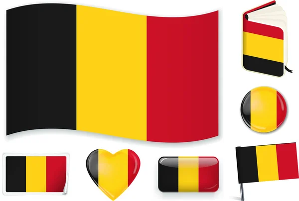 Abbildung des belgischen Nationalflaggenvektors in verschiedenen Formen. — Stockvektor