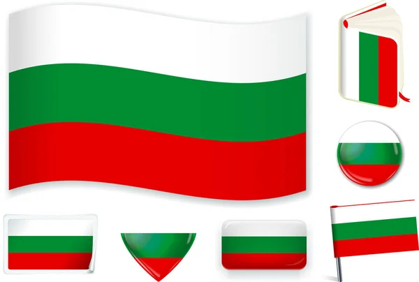 Ilustración vectorial de bandera nacional búlgara en diferentes formas . — Vector de stock