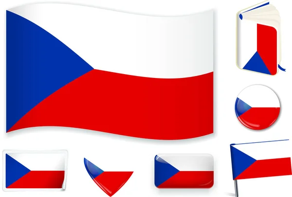 Tsjechische nationale vlag vector illustratie in verschillende vormen. — Stockvector