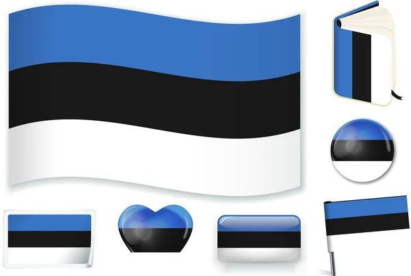 Darstellung der estnischen Nationalflagge in verschiedenen Formen. — Stockvektor