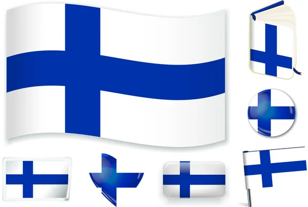 Finlandiánské vektorové národní vlajky ilustrace v několika tvarech. — Stockový vektor
