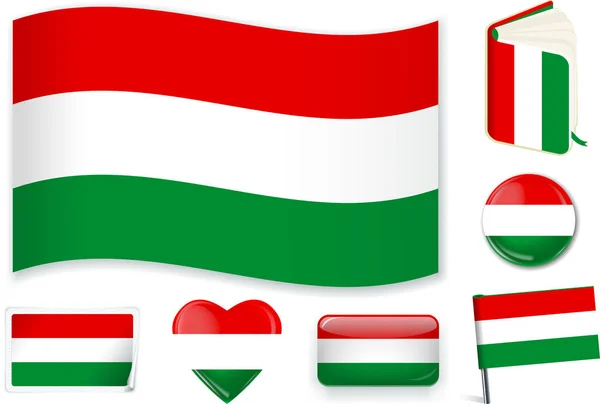 Magyar zászlóvektor illusztrációja különböző alakzatokban. — Stock Vector