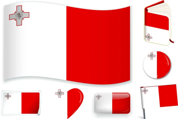 Ilustração vetor bandeira nacional maltês em diferentes formas . — Vetor de Stock