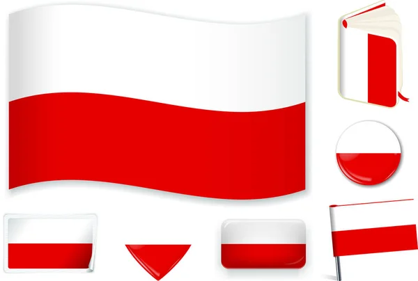 Darstellung der polnischen Nationalflagge in verschiedenen Formen. — Stockvektor