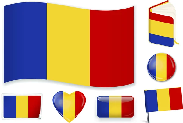 Romanian national flag vector illustration in different shapes. — Stock Vector