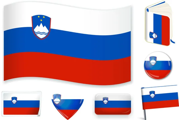 Ilustración del vector de bandera nacional eslovena en diferentes formas . — Vector de stock