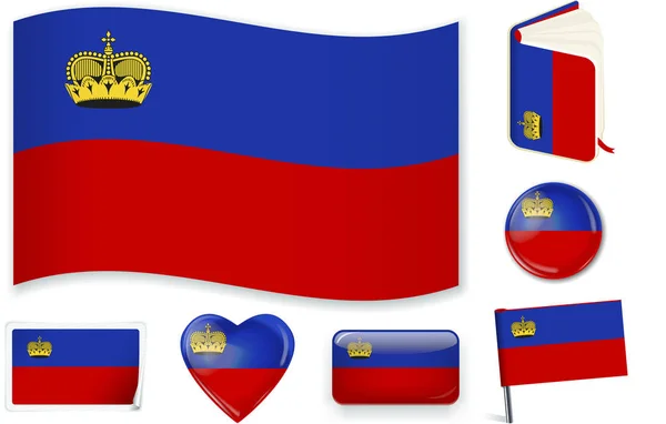 Liechtenstein bandera nacional vector ilustración en diferentes formas . — Vector de stock