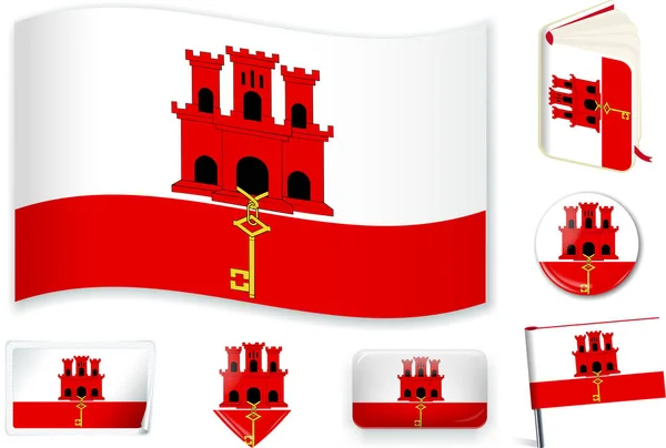 Gibraltar vlag vector illustratie in verschillende vormen. — Stockvector