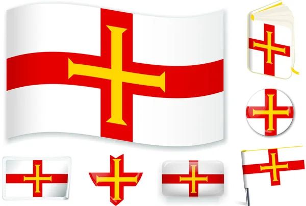 Guernsey flag vector illustration in different shapes. — Stock Vector