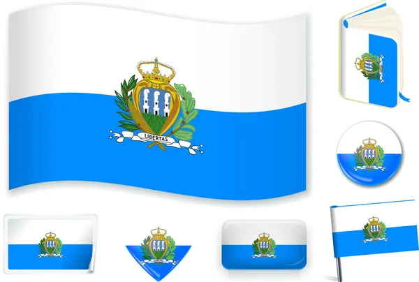 Ilustração do vetor da bandeira nacional de San Marino em diferentes formas . — Vetor de Stock