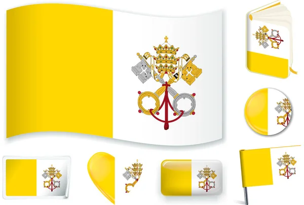 Vaticaan nationale vlag vector illustratie in verschillende vormen. — Stockvector