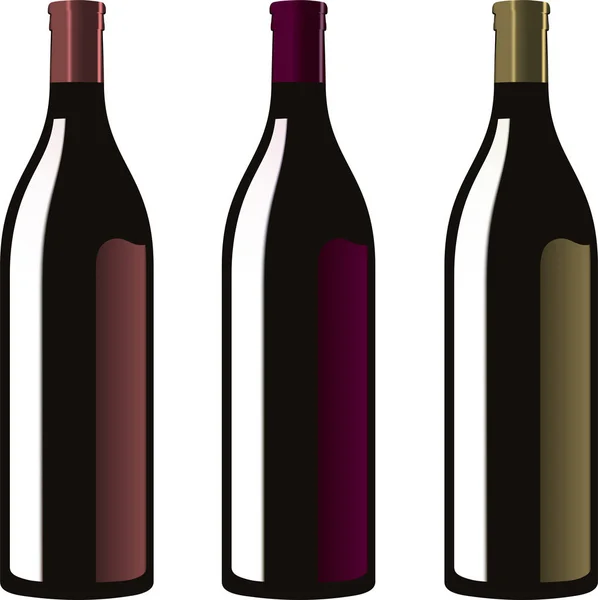 Three classic wine bottles, white, red and pink. — Stock Vector