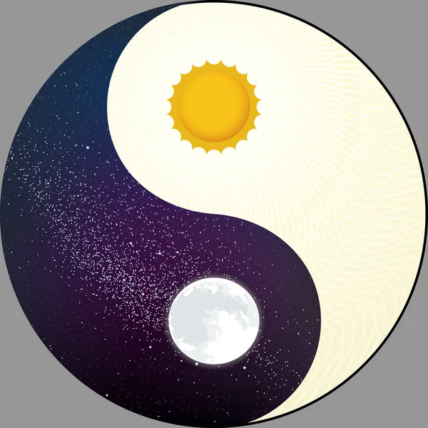 Cosmological yin yang with sun and moon. Night and day. — Stock Vector