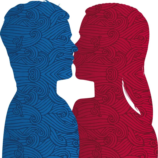 Couple silhouette baiser avec effet texturé. Isolé. — Image vectorielle