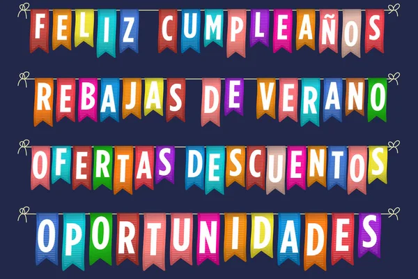 Feliz cumpleaños y banner de ventas en español. — Vector de stock