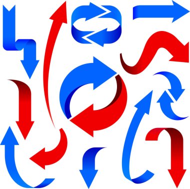 Ok mavi ve kırmızı renkte. İzole ve gölge stili.