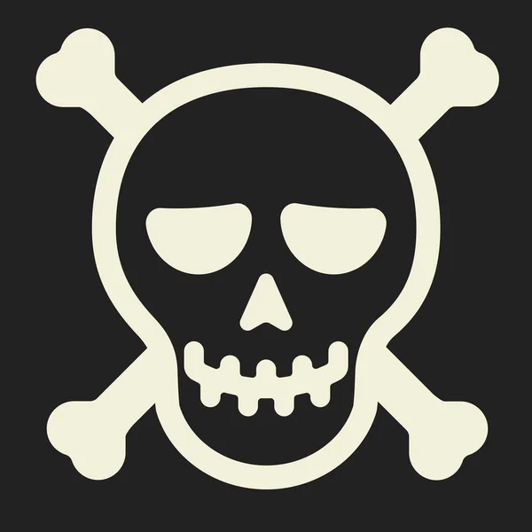 Calavera sonriente. Icono pirata simple con forma de cabeza y huesos . — Vector de stock