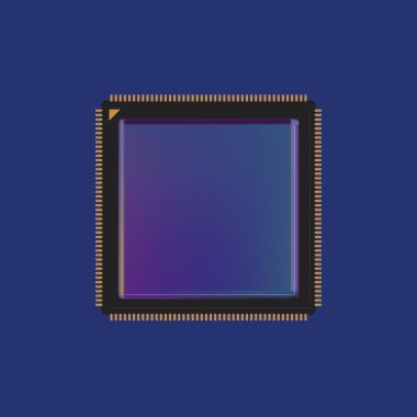 Mavi tonlarda modern kare işlemci mikroişlemci çipi. Izole