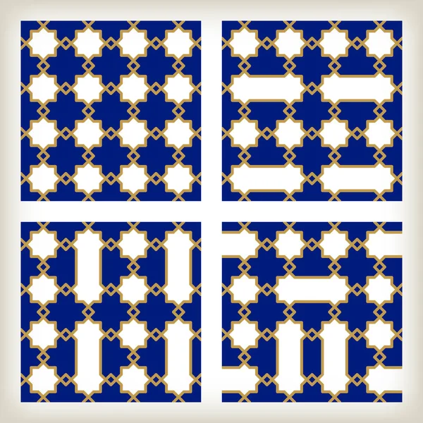 Четыре геометрических арабских плитки. Бесшовный плоский фон . — стоковый вектор
