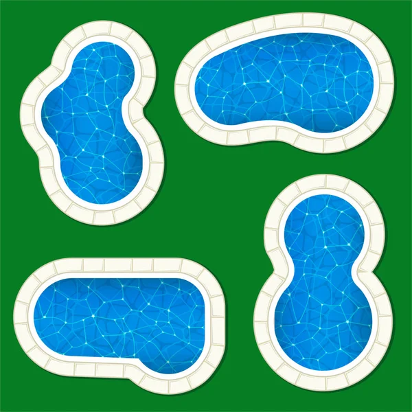 Cercle de demi-teinte fait bQuatre icônes de piscine dans un style réaliste, avec des textures. hexagones plats. Géométrique . — Image vectorielle