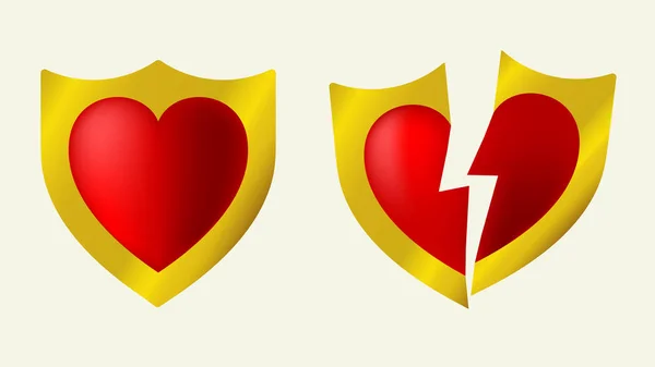 Concepto de amor puro. Corazón seguro y roto . — Vector de stock