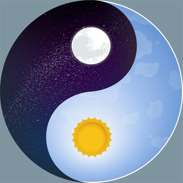 Natura yin yang cu soare şi lună. Noapte și zi . — Vector de stoc