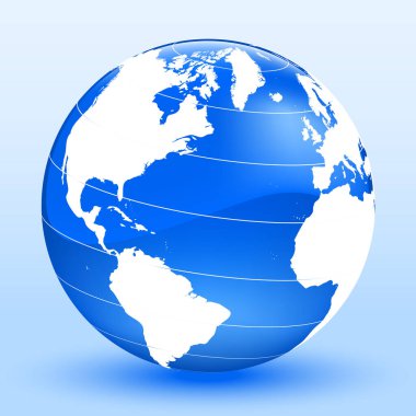 Üç boyuttaki detaylı dünya küresi. Mavi ve beyaz.