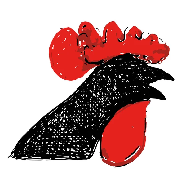 Ilustración de polla en rojo y negro. Rasterizado a partir de boceto . — Vector de stock