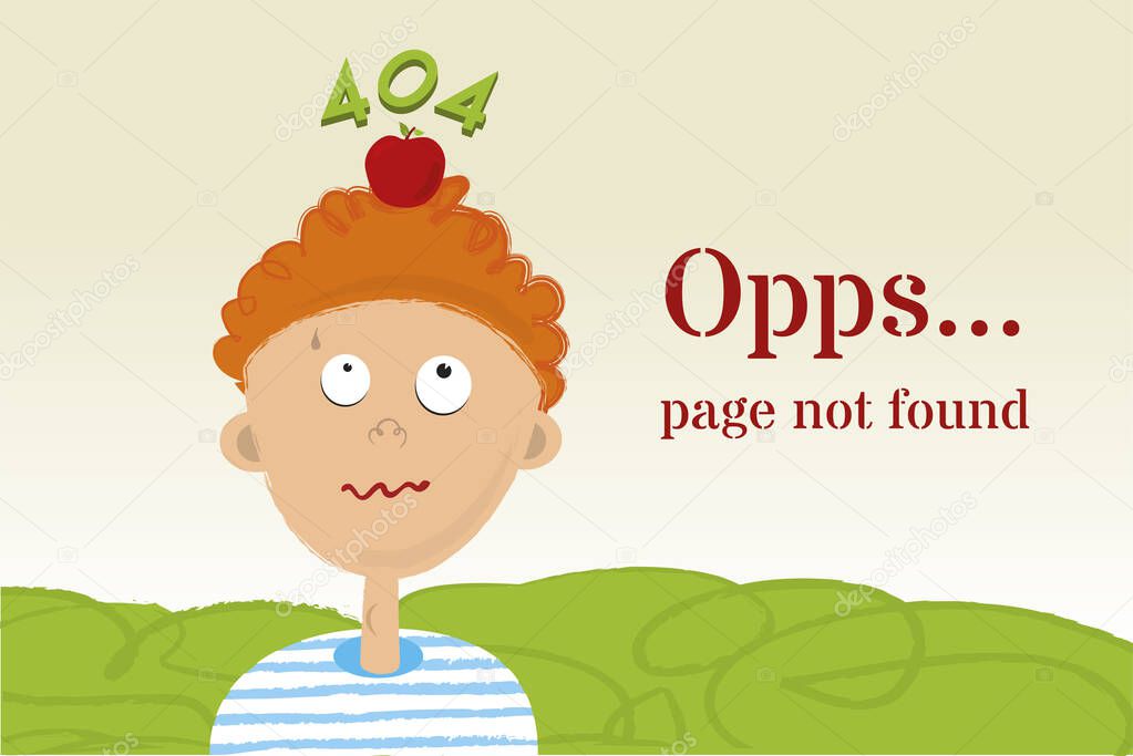 William Tell s error 404 page in cartoon style.