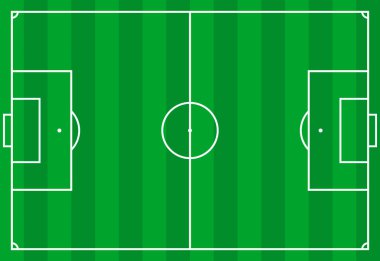 Futbol ya da Avrupa futbol sahasının ön görüntüsü. Geometrik ve düz.