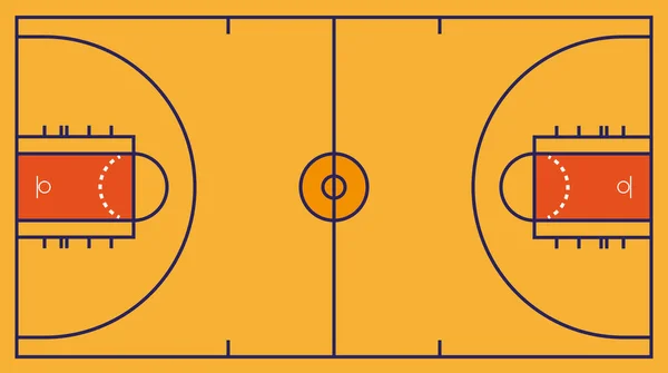 Frontal View Basket Basketball Field Geometric Flat — Stock Vector