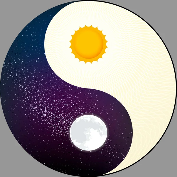 Yin Yang Cosmológico Com Sol Lua Noite Dia —  Vetores de Stock