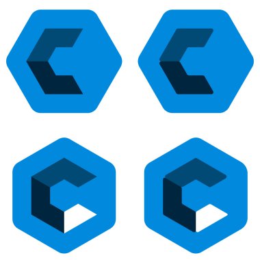 Altıgen C logosu farklı pozisyonlarda. Üç boyutlu.