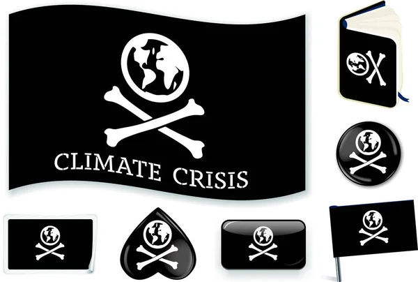 气候危机的旗帜。隐喻是海盗的象征.易变. — 图库矢量图片