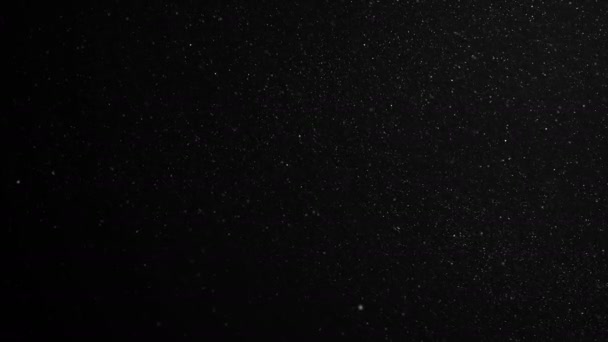Plovoucí částice prachu na černém pozadí v pomalém pohybu jako hvězdy ve vesmíru. Smyčkového 3d animace. Dynamické vítr částice letící ve vzduchu bezproblémové. 4 k Ultra Hd 3840 x 2160