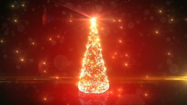 Moderne rode digitale kerstboom groeien als raster Mesh in abstracte Cyberspace. Flickering Lights. Prettige kerstdagen en gelukkig Nieuwjaar Concept. 4 k Ultra Hd 3840 x 2160 — Stockvideo