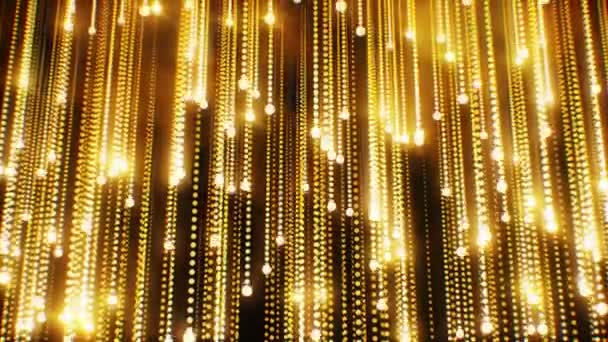 Beautiful Abstract Golden Particles Falling Twinkling Rain with Flares Light Seamless. Looped 3d Animation Moving Gold Bright Dots. 4k Ultra HD 3840x2160 — Stock Video