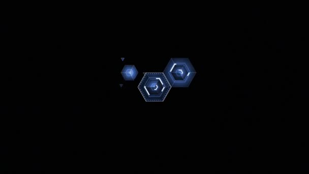 Abstraktní digitální modrý šestiúhelník ikony na černém pozadí naplnění obrazovky. Digitální technologie 3d animace. 4 k Ultra Hd 3840 x 2160 — Stock video