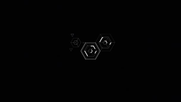 Abstract Digital Hexagon Icons Drawing on Black Background Filling the Screen. Digital Technology 3d Animation. 4k Ultra HD 3840x2160 — Stock Video